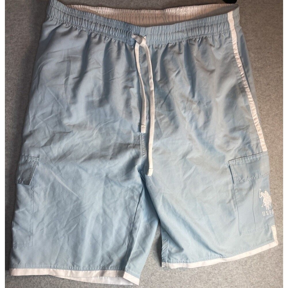 u.s. polo assn. M Sz L Swim Trunks Board Short Lined Light Blue Stripe Pony